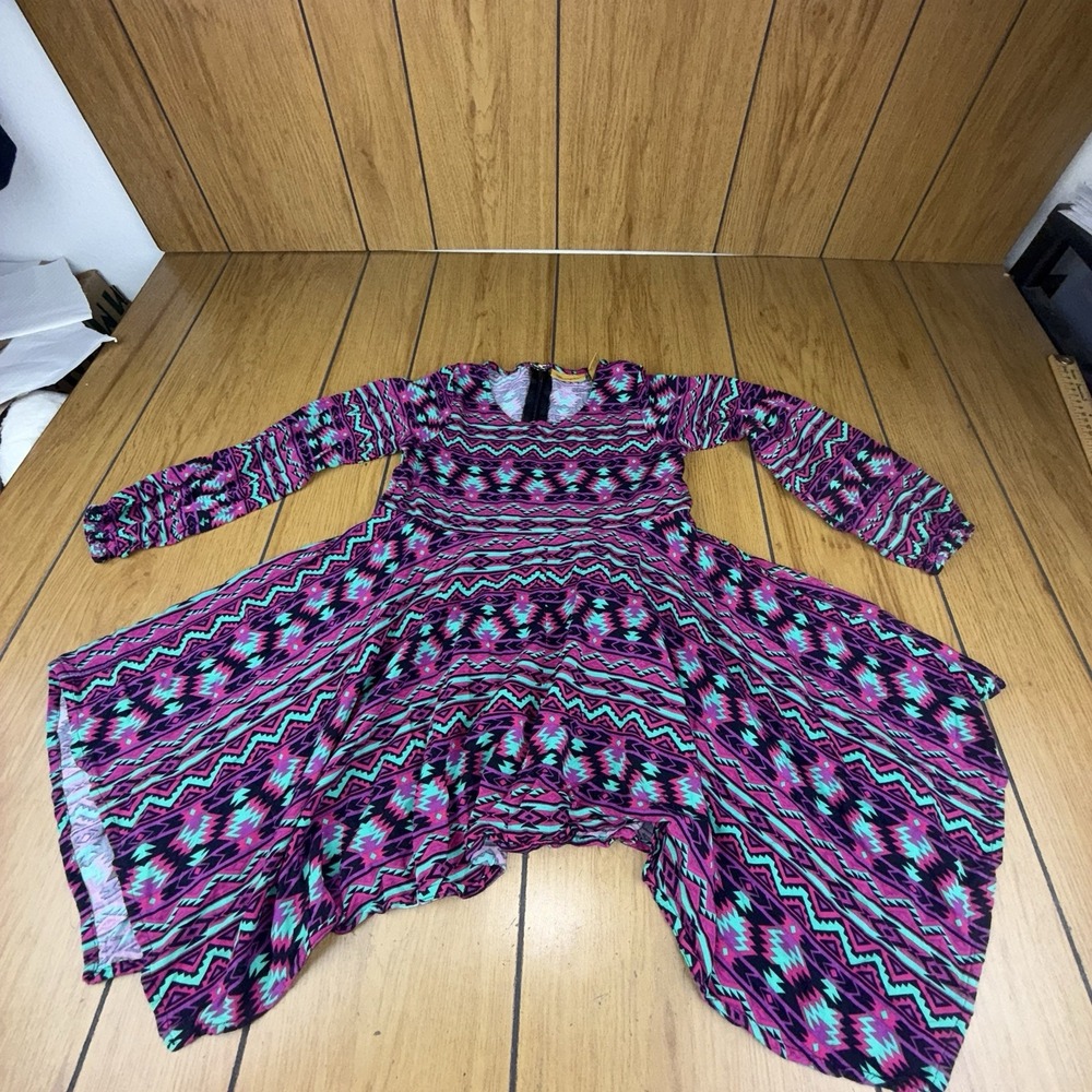 Wrangler Girl's Dress Aztec Black‎ Multi Empire Festival Long Sleeve Size S New